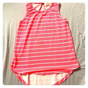 Neon coral and white striped shirt